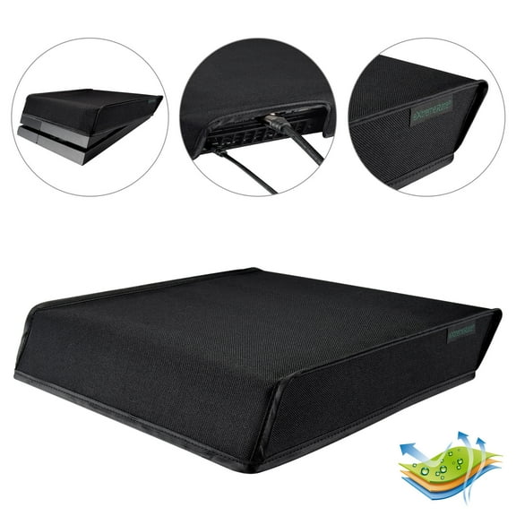 eXtremeRate Black Horizontal Dust Cover for PS4 Console, Soft Neat Lining Dust Guard for PS4 Console, Anti Scratch Waterproof Cover Protector Sleeve for PS4 Console