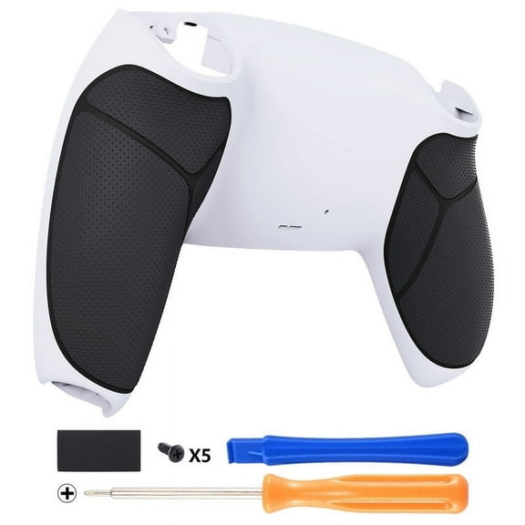 eXtremeRate Black Performance Rubberized Grip Custom White Back Housing Bottom Shell Compatible with ps5 Controller, Replacement Back Shell Cover Compatible with ps5 Controller