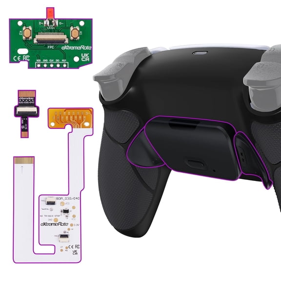 eXtremeRate Black RISE V4 Remap Kit for PS5 Controller BDM-030/040/050/060 – Rubberized Grip Back Buttons & Shell