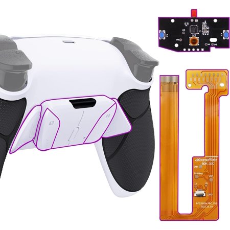 eXtremeRate Black Rubberized Grip Programable RISE4 Remap Kit for PS5 Controller BDM-030 040, Upgrade Board & Redesigned White Back Shell & 4 Back Buttons for PS5 Controller