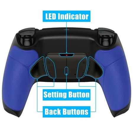eXtremeRate Black RISE4 Remap Kit w/ Blue Rubberized Grip Black Back Shell Upgrade Board and 4 Back Buttons for PS5 Controller BDM 010/020