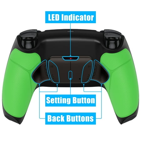 eXtremeRate Black RISE4 Remap Kit w/Green Rubberized Grip Black Back Shell Upgrade Board and 4 Back Buttons for PS5 Controller BDM 010/020
