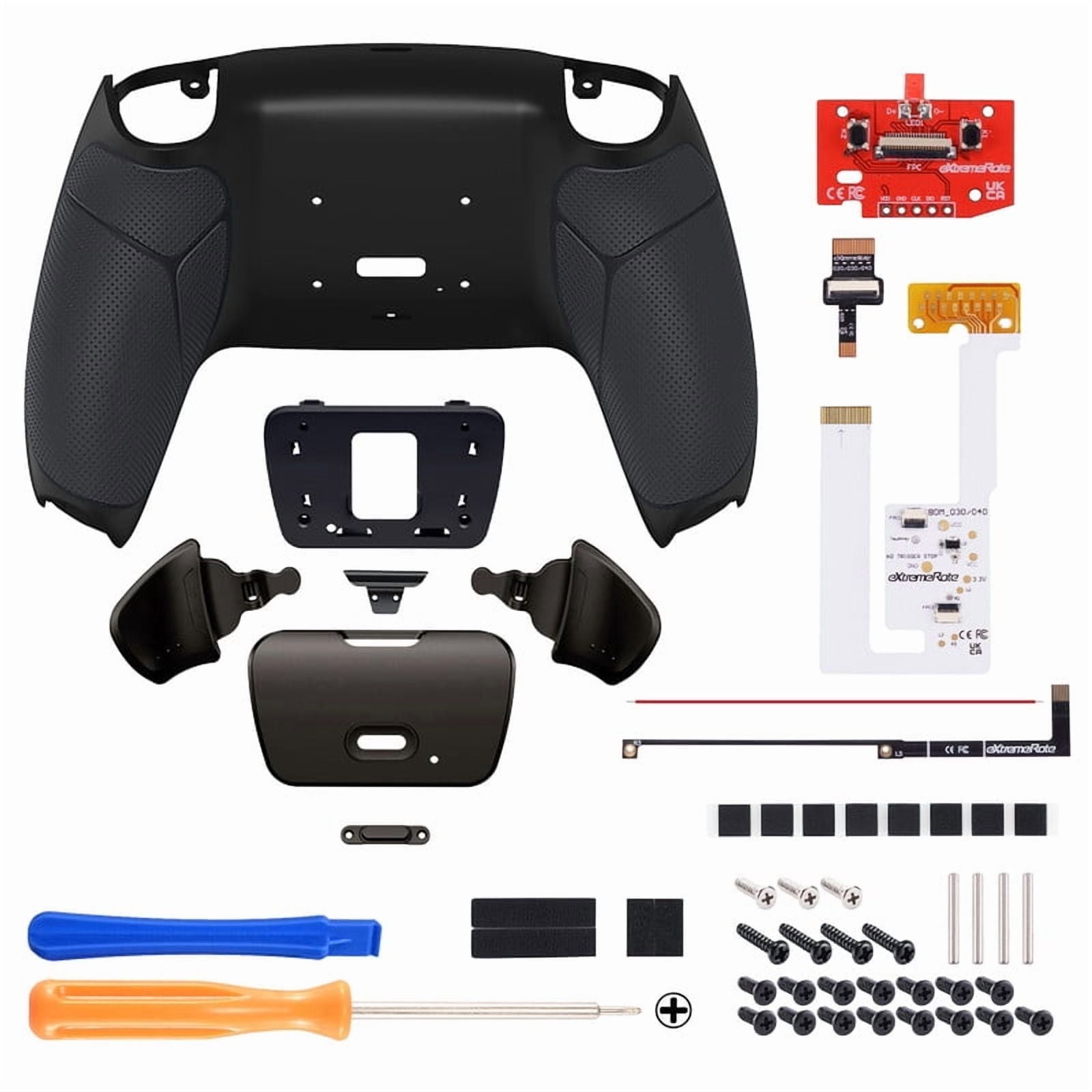 eXtremeRate Black Real Metal Buttons RMB RISE V3 Remap Kit for PS5 Controller BDM-030 040 050, Rubberized Grip Bottom Shell Upgraded Programable Back Buttons Set for PS5 Controller - NO Controller