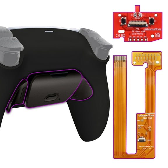 eXtremeRate Black Real Metal Buttons Version Rise Remap Kit Upgrade Board & Back Shell & Back Buttons Set for PS5 Controller