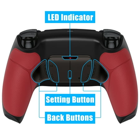 eXtremeRate Black Remap Kit w/ Red Rubberized Grip Black Back Shell Upgrade Board and 4 Back Buttons for PS5 Controller BDM 010/020