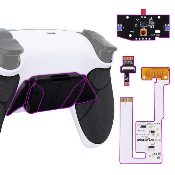 eXtremeRate Black Rubberized Grip Programable RISE4 V3 Remap Kit for PS5 Controller BDM-030 040 050, Upgrade Board White Redesigned Bottom Shell 4 Black Back Buttons for PS5 Controller - NO Controller