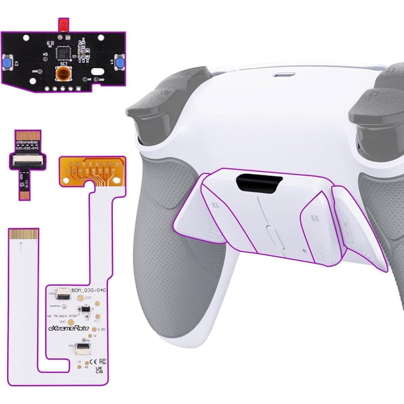 eXtremeRate Black Rubberized Grip Programable RISE4 V4 Remap Kit for PS5 Controller BDM-030 040 050 060 -White
