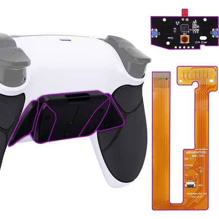 eXtremeRate Black Rubberized Grip RISE4 Remap Kit Upgrade Board & White Black Back Shell & 4 Black Back Buttons for ps5 Controller BDM-030/040