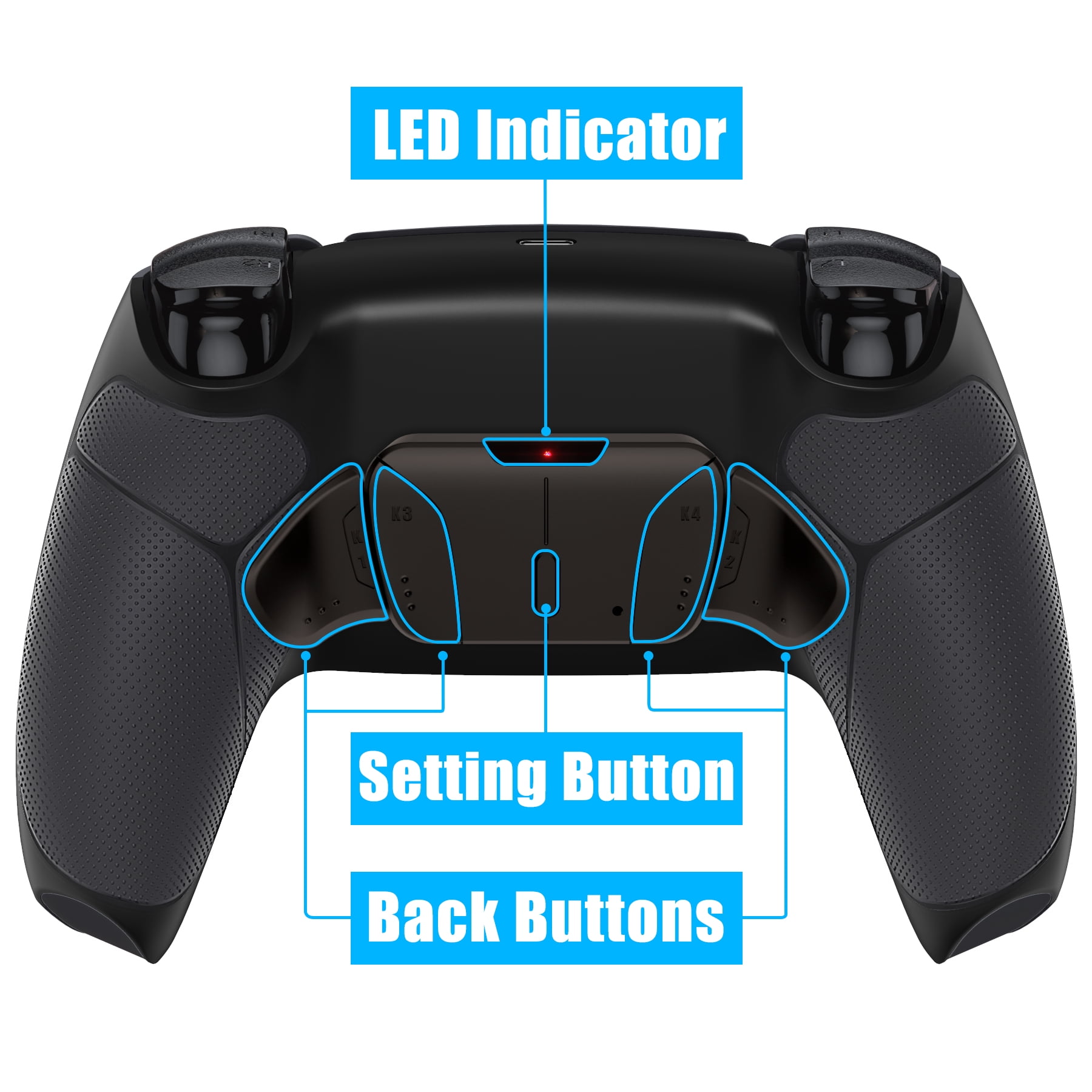 eXtremeRate Black Rubberized Grip Remap Kit Upgrade Board Back Shell 4 Buttons for PS5 Controller BDM 010/020