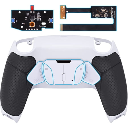 eXtremeRate Black Rubberized Grip Remap Kit Upgrade Board White Back Shell 4 Buttons for PS5 Controller BDM 010/020