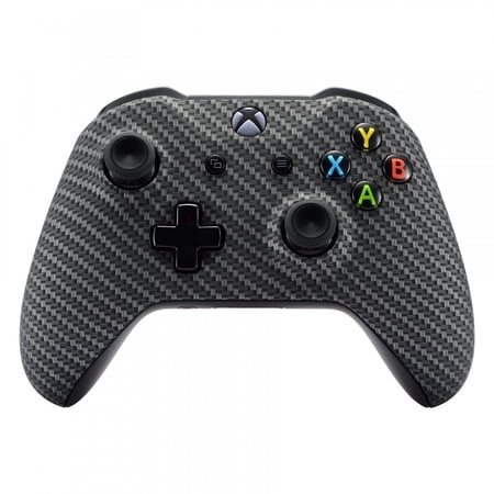 eXtremeRate Black Silver Carbon Fiber Faceplate Front Housing Shell for Xbox One X/S Controller