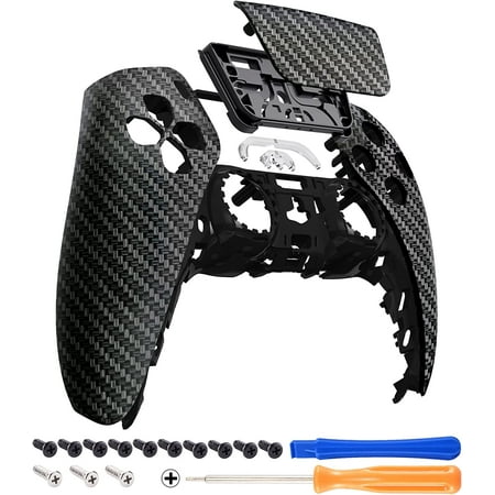 eXtremeRate Black Silver Carbon Fiber Pattern Touchpad Front Housing Shell Replacement Cover for ps5 Controller BDM-010/020/030/040
