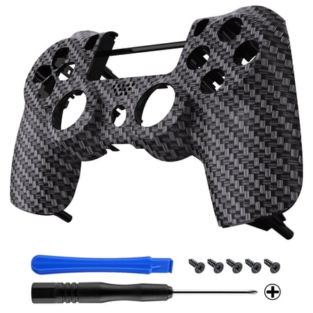 eXtremeRate Black Silver Carbon Fiber Patterned Custom Faceplate Cover, Replacement Front Housing Shell Case Compatible with ps4 Slim Pro Controller JDM-040/050/055 - Controller NOT Included