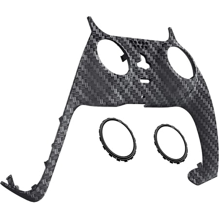 eXtremeRate Black Silver Carbon Fiber Trim Shell Replacement Plates Cover w/Accent Rings for ps5 Controller