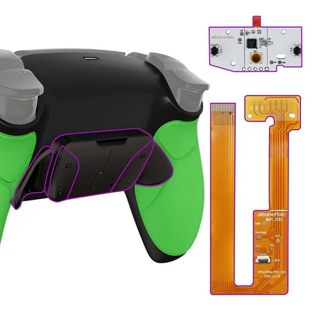 eXtremeRate Black Version RISE4 Remap Kit w/Green Rubberized Grip Redesigned Black Back Shell Upgrade Board & 4 Back Buttons for ps5 Controller BDM-030/040