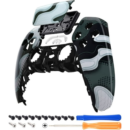 eXtremeRate Black White Camouflage Touchpad Front Housing Shell Replacement Cover for PS5 Controller BDM-010/020/030/040