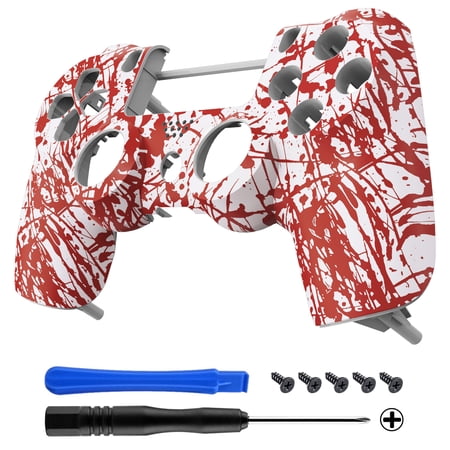 eXtremeRate Bloods Patterned Custom Faceplate Cover, Replacement Front Housing Shell Case Compatible with ps4 Slim Pro Controller JDM-040/050/055 - Controller NOT Included