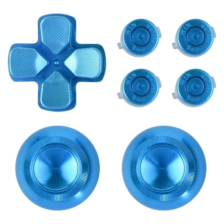 eXtremeRate Blue Aluminum Analog Thumbsticks & Bullet Buttons & Dpad Replacements Kits Metal Buttons Set Compatible with ps4 All Model Controllers