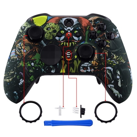 eXtremeRate Blue Flame Fire Faceplate, Soft Touch Front Shell for Xbox One Elite Model 1698, Xbox One Elite Series 2 Core with Thumbstick Accent Rings - Controller Not Included