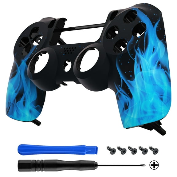 eXtremeRate Blue Flame Patterned Custom Faceplate Cover, Replacement Front Housing Shell Case Compatible with ps4 Slim Pro Controller JDM-040/050/055 - Controller NOT Included