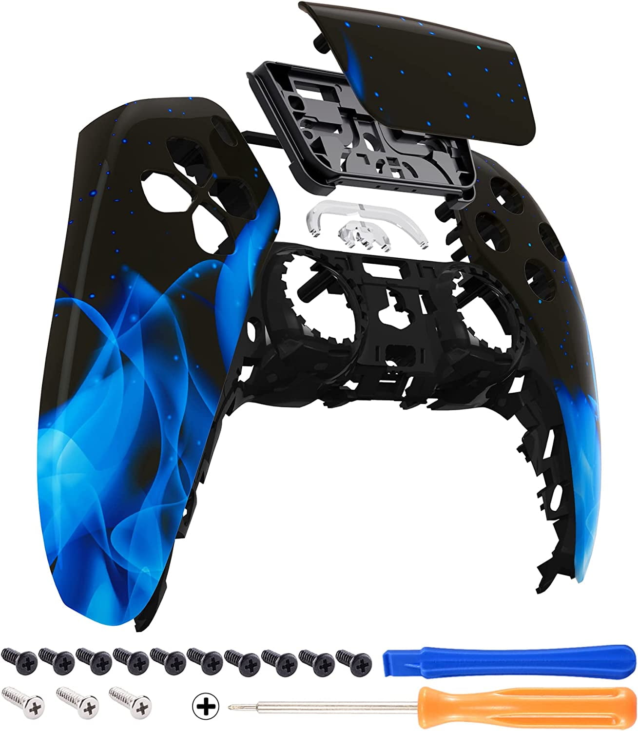 eXtremeRate Blue Flame Touchpad Front Housing Shell Replacement Cover for ps5 Controller BDM-010/020/030/040