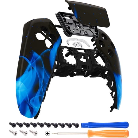 eXtremeRate Blue Flame Touchpad Front Housing Shell Replacement Cover for ps5 Controller BDM-010/020/030/040