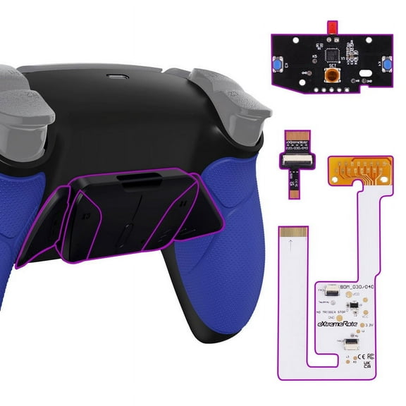 eXtremeRate Blue Rubberized Grip Programable RISE4 V3 Remap Kit for PS5 Controller BDM-030 040 050, Upgrade Board Black Redesigned Bottom Shell 4 Back Buttons Set for PS5 Controller - NO Controller
