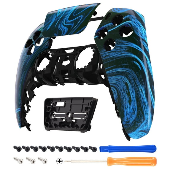 eXtremeRate Blue Swirl Touchpad Front Housing Shell Compatible with ps5 Controller, DIY Replacement Shell Custom Touch Pad Cover Faceplate Compatible with ps5 Controller