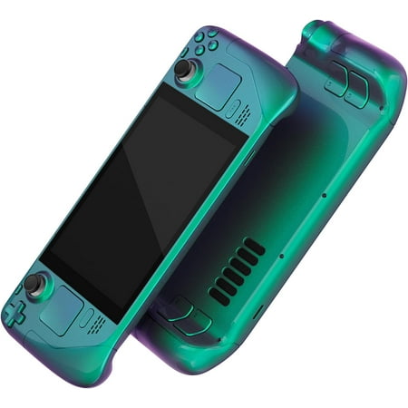 eXtremeRate Chameleon Green Purple Faceplate Back Plate Replacement Housing Case Full Set Shell w/Buttons for Steam Deck LCD Console
