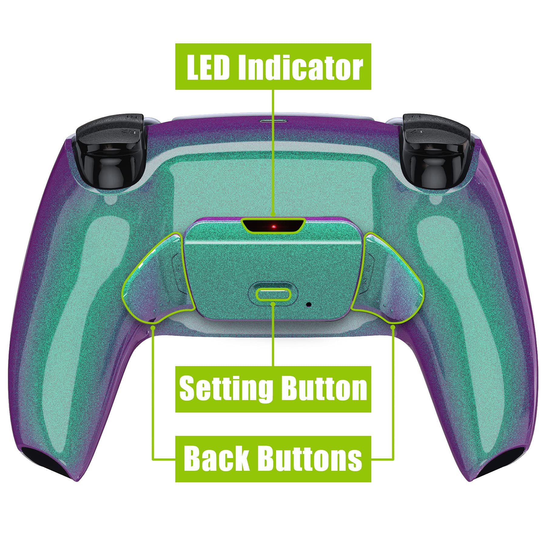 eXtremeRate Chameleon Green Purple Programable RISE 2.0 Remap Kit for PS5 Controller BDM-010/020, Upgrade Board & Redesigned Back Shell & Back Button Attachment for PS5 Controller - NOT A Controller
