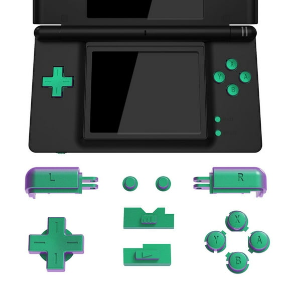 eXtremeRate Chameleon Green Purple Replacement Full Set Buttons for Nintendo DS Lite Handheld Console, Custom D-pad A B X Y Start Select R L Power Volume Keys for Nintendo DS Lite NDSL - No Console