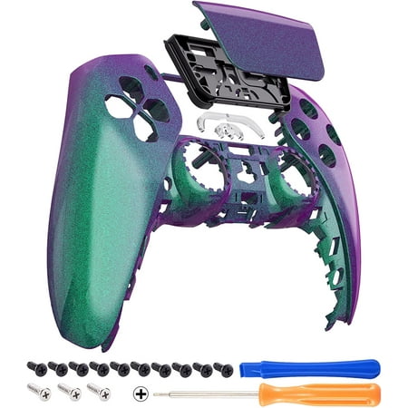 eXtremeRate Chameleon Green Purple Touchpad Front Housing Shell Replacement Shell Cover for ps5 Controller BDM-010/020/030/040