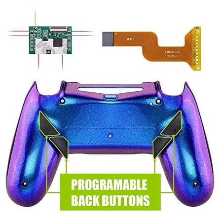 eXtremeRate Chameleon Purple Blue Dawn Programable Remap Kit for PS4 Controller with Upgrade Board & Redesigned Back Shell & 4 Back Buttons - Compatible with JDM-040/050/055 - Controller NOT Included