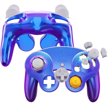 eXtremeRate Chameleon Purple Blue Glossy Faceplate Backplate for Nintendo GameCube Controller, Replacement Housing Shell Cover with Buttons for Nintendo GameCube Controller - Controller NOT Included