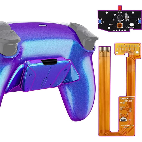 eXtremeRate Chameleon Purple Blue Programable RISE4 Remap Kit Upgrade Board & Redesigned Back Shell & 4 Back Buttons for ps5 Controller BDM-030/040