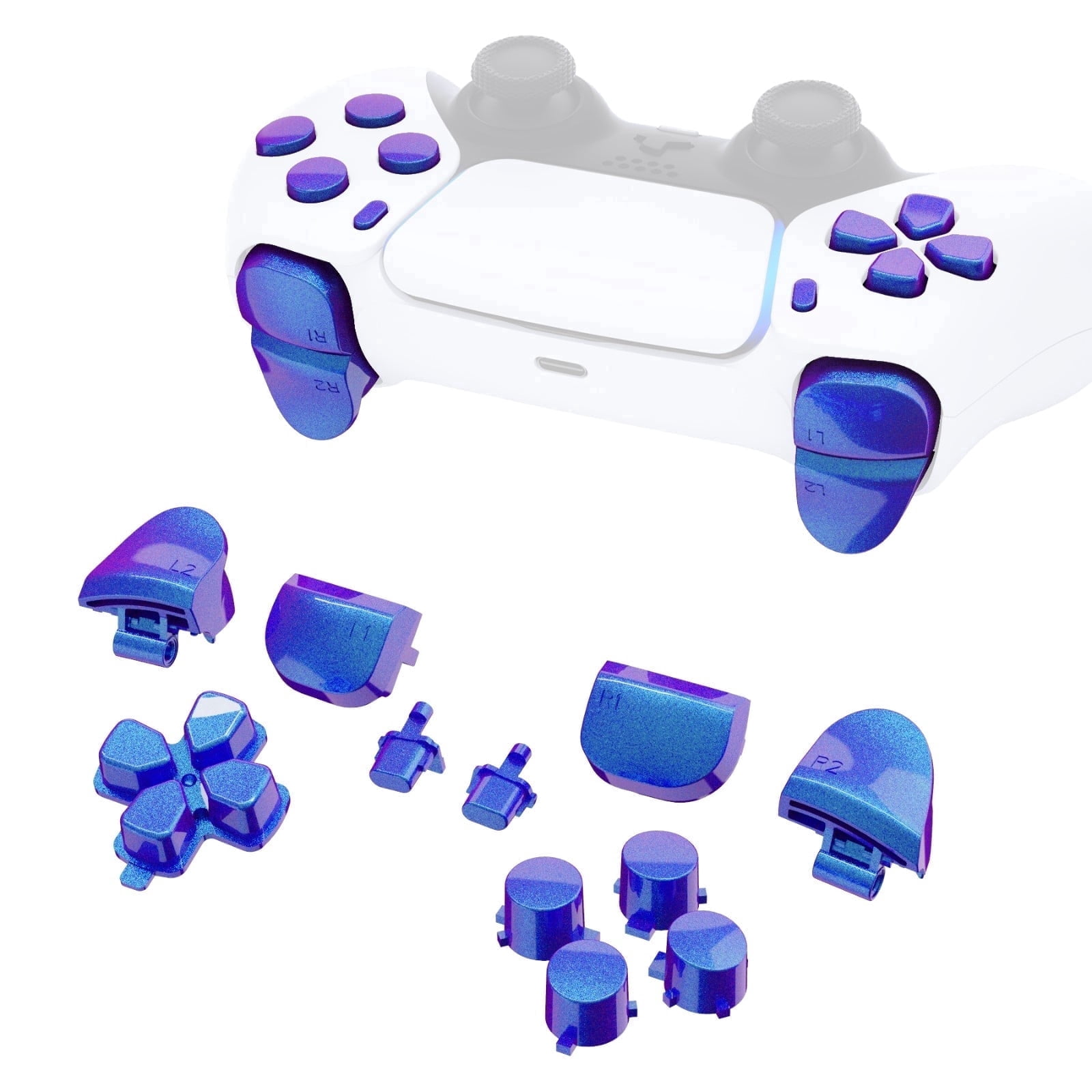 eXtremeRate Chameleon Purple Blue Replacement D-pad R1 L1 R2 L2 ...