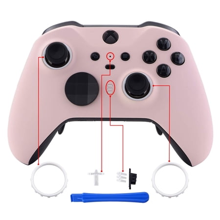 eXtremeRate Cherry Blossoms Pink Grip Faceplate w/Thumbstick Accent Rings for Xbox One Elite Series 2 Controller