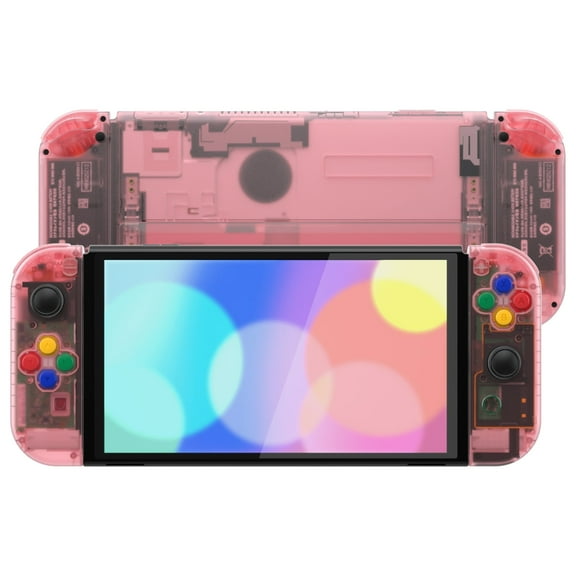 eXtremeRate Cherry Pink Custom Full Set Shell for Nintendo Switch OLED, DIY Replacement Console Back Plate, NS Joycon Handheld Controller Housing with Colorful Buttons for Nintendo Switch OLED