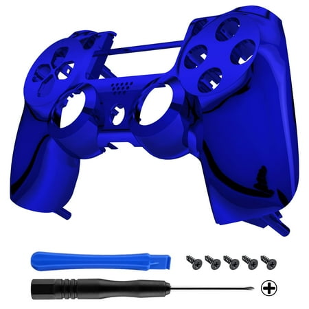 eXtremeRate Chrome Blue Edition Custom Front Housing Shell Faceplate Compatible with ps4 Pro Slim Controller CUH-ZCT2 JDM-040 JDM-050 JDM-055 - Controller NOT Included