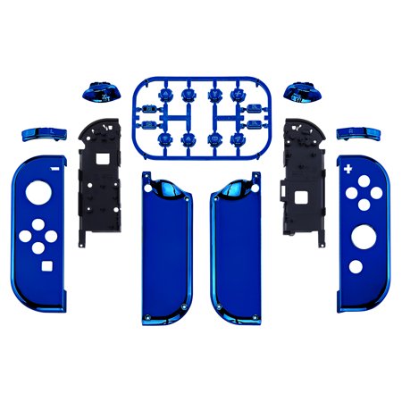 eXtremeRate Chrome Blue Housing Full Buttons Replacement Shell Case for Nintendo Switch/OLED Joycon