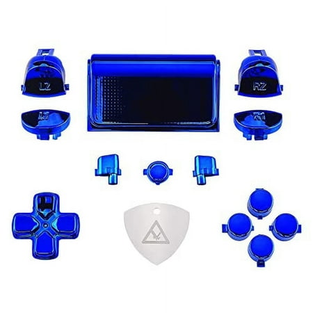 eXtremeRate Chrome Blue Replacement D-pad R1 L1 R2 L2 Triggers Touchpad Fit for PS4 Slim Pro Controller