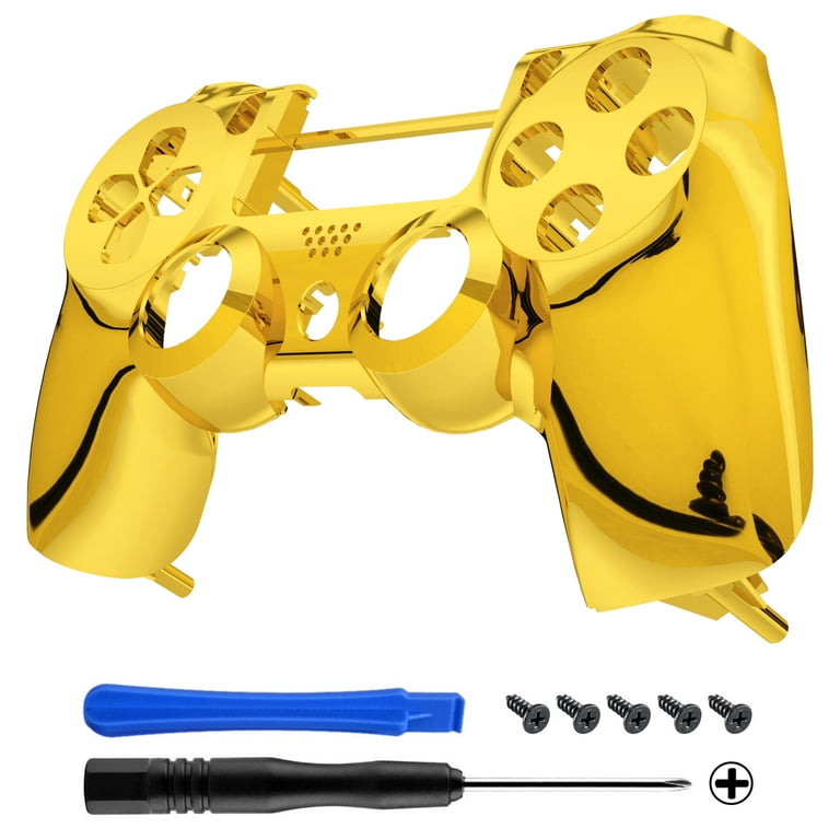 eXtremeRate Chrome Gold Edition Custom Front Housing Shell Faceplate  Compatible with ps4 Pro Slim Controller CUH-ZCT2 JDM-040 JDM-050 JDM-055 - Controller  NOT Included 