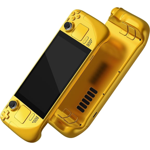 eXtremeRate Chrome Gold Glossy Faceplate Back Plate Replacement Housing Case Full Set Shell w/ Buttons for Steam Deck LCD Console