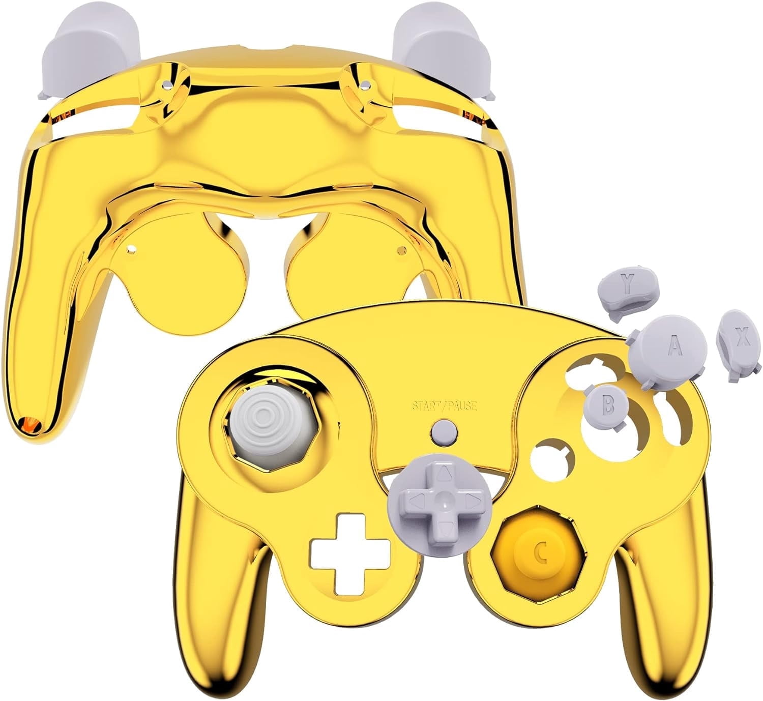 Gamecube Controller Shells eXtremeRate Chrome Gold Glossy Faceplate Backplate for Nintendo ...