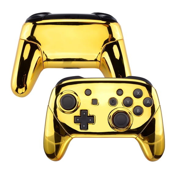 eXtremeRate Chrome Gold Grip Case Faceplate Backplate Handles Replacement for Nintendo Switch Pro