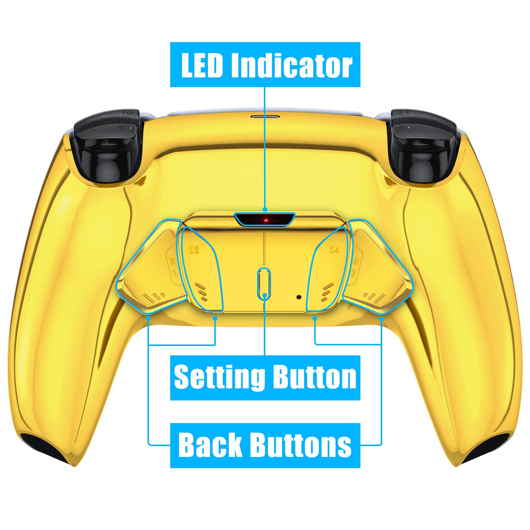 eXtremeRate Chrome Gold Programable 4 Back Buttons RISE4 Remap Kit for PS5 Controller BDM 010/020 - Controller Not Included