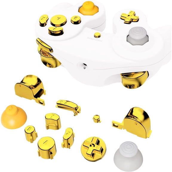 eXtremeRate Chrome Gold Repair ABXY D-pad Z L R Keys for Nintendo GameCube Controller, DIY Replacement Full Set Buttons Thumbsticks & Tools for Nintendo GameCube Controller - Controller NOT Included