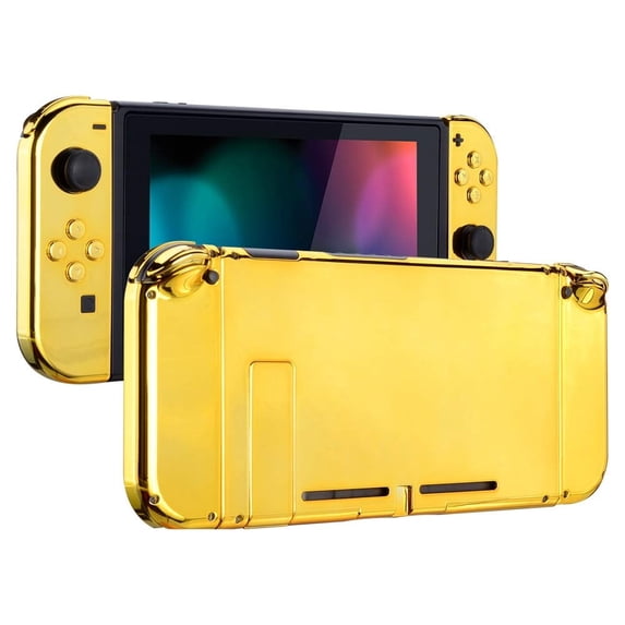 eXtremeRate Chrome Gold Replacement Back Shell Plate Housing Full Set Buttons for Nintendo Switch