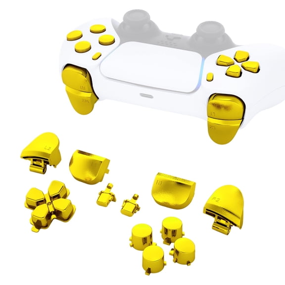 eXtremeRate Chrome Gold Replacement D-pad R1 L1 R2 L2 Triggers Share Options Face Buttons for ps5 Controller BDM-010/020