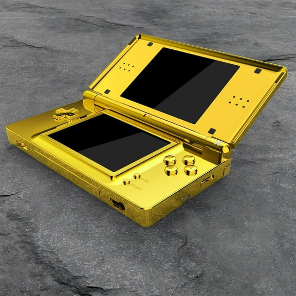 eXtremeRate Chrome Gold Replacement Full Housing Shell for Nintendo DS Lite, Custom Handheld Console Case Cover with Buttons, Screen Lens for Nintendo DS Lite NDSL - Console NOT Included